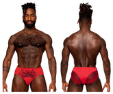 Bikini en dentelle Sassy Male Power 492-280 avec pochette unie de couleur rouge